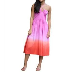 NWT Wknd Ravin Halter Neck Ombre Smocked Midaxi Dress Sz S in pink/orange ombre
